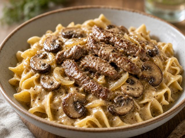 Classic Beef Stroganoff with Egg Noodles