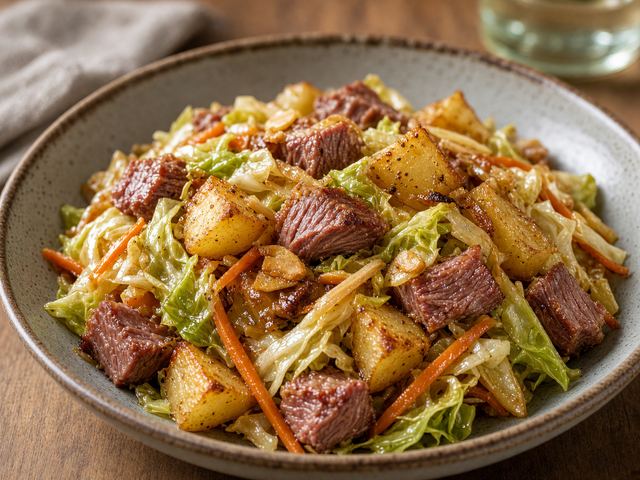 Corned Beef Hash and Cabbage Stir-Fry