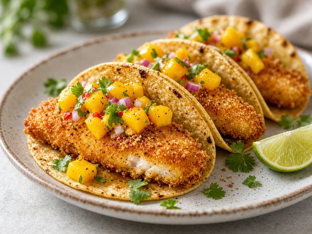 Crispy Fish Tacos with Mango Salsa