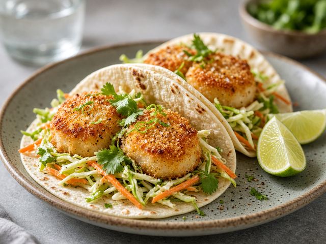 Crispy Scallop Soft Tacos with Zesty Lime Slaw