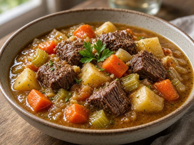 Crockpot Mulled Cider Beef and Root Stew