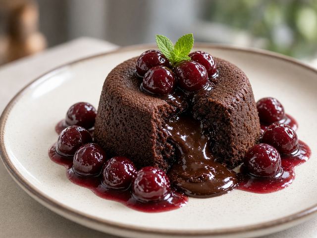 Decadent Chocolate Lava Cakes with Cherries Jubilee