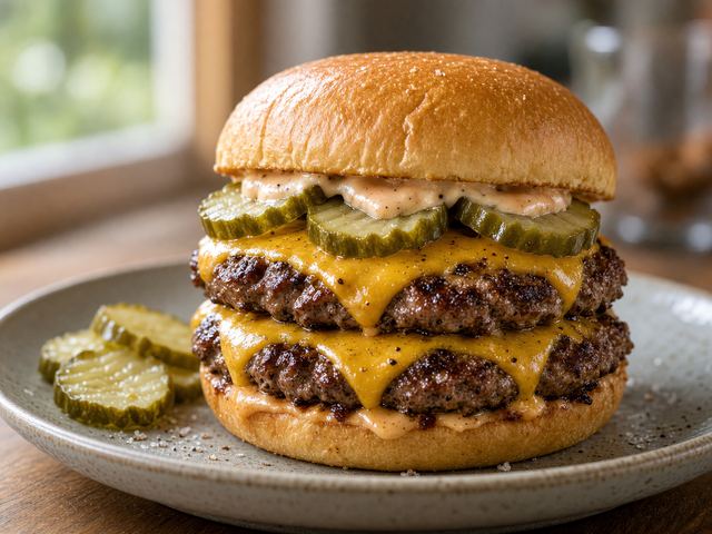 Dill-Pickle Double Stack Cheeseburger