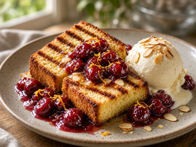 Fire-Grilled Pound Cake with Cherries Jubilee