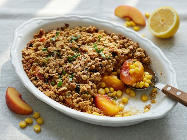 Fresh Corn & Peach Crisp