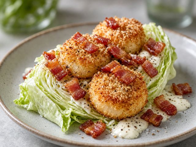 Fried Scallop Iceberg Wedge with Bacon Crumble