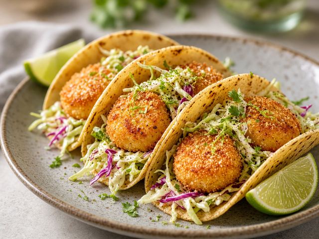 Fried Scallop Tacos with Lime Slaw
