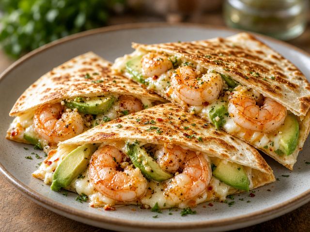 Garlic Butter Shrimp Avocado Quesadilla