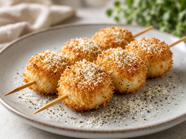 Garlic Parmesan Fried Scallop Skewers