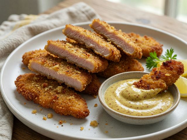 Golden Schnitzel Strips with Tangy Mustard Dip