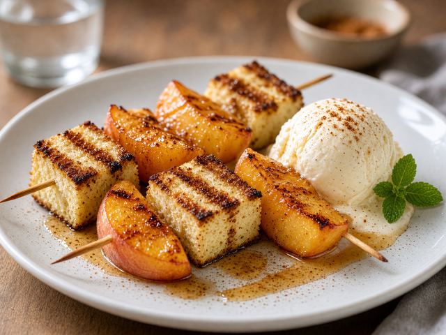 Grilled Angel Food Cake and Cinnamon Peach Skewers