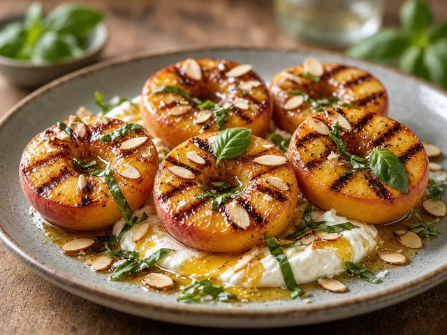 Grilled Peaches with Basil Honey