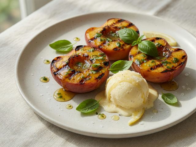 Grilled Peaches with Basil Honey