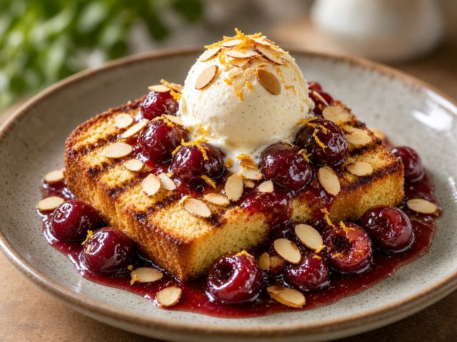 Grilled Pound Cake with Cherries Jubilee Sauce