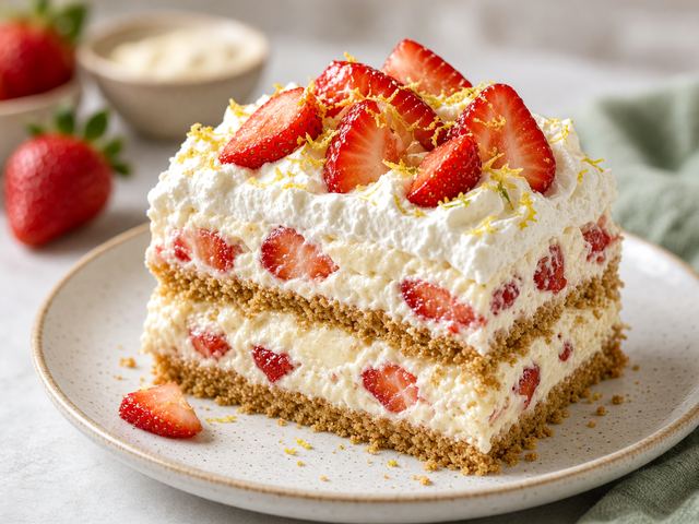 Layered Strawberry Cream Pie Refrigerator Cake