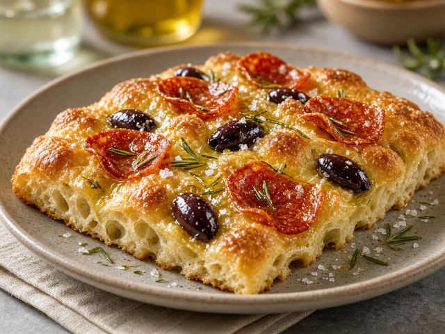 Pepperoni and Olive Focaccia