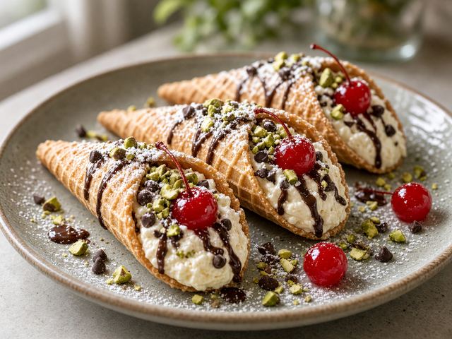 Pistachio Cherry Cannoli Cone Twists