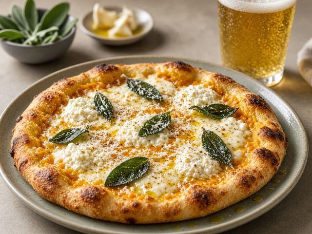 Pumpkin Sage White Pizza Paired with Pilsner