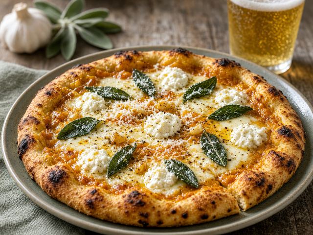 Roasted Pumpkin Sage White Pizza with Pilsner