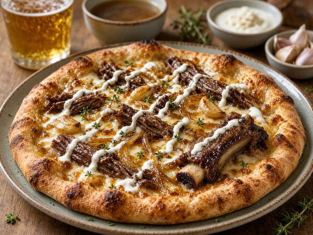 Short-Rib Beer Pizza with Horseradish Cream