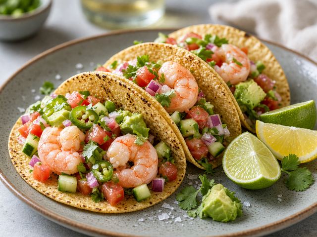 Shrimp Ceviche Tacos in Soft Corn Tortillas