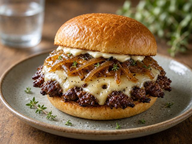 Slow-Caramelized Onion Swiss Smash Cheeseburger