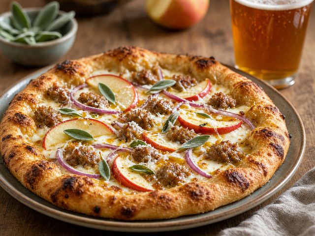 Spiced Apple and Sausage Pizza with Amber Ale