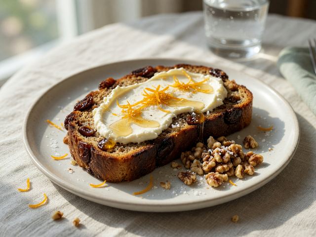 Toasted Date Nut Bread with Cream Cheese