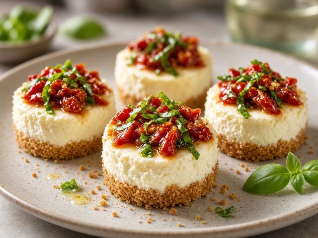 Tomato Basil Ricotta Cheesecake Bites