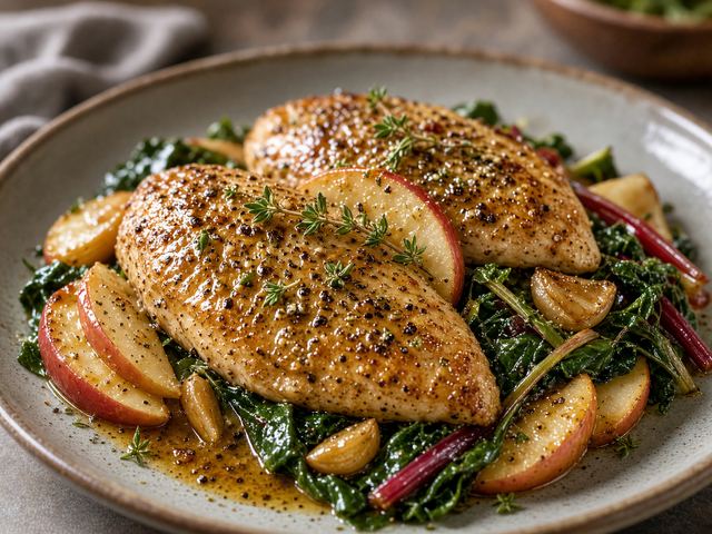 Apple-Glazed Chicken with Sautéed Greens