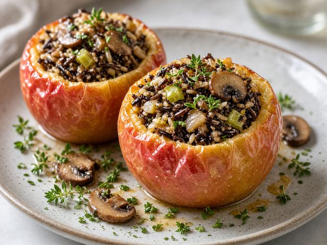 Baked Apples with Mushroom Wild Rice