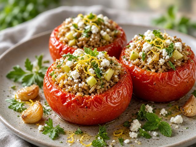 Baked Tomatoes Stuffed with Apple Herb Rice