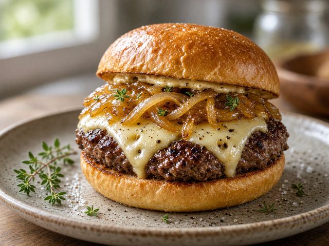 Caramelized Onion & Swiss Cheeseburger