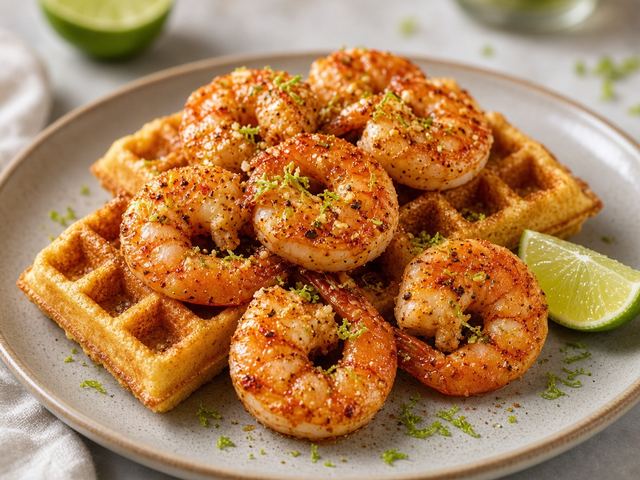 Chili Lime Shrimp Cornmeal Waffles