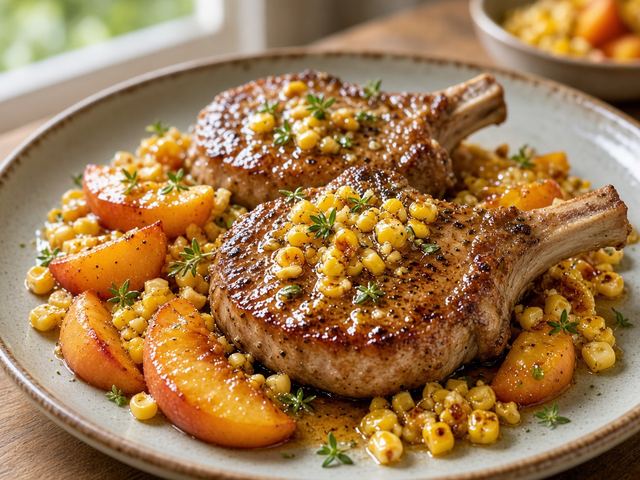 Corn & Peach Glazed Pork Chops