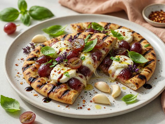 Grilled Grape Flatbreads with Basil