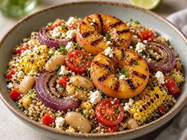 Grilled Peach & Corn Succotash Bowls