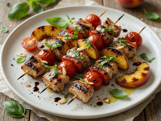 Grilled Peach & Tomato Chicken Skewers