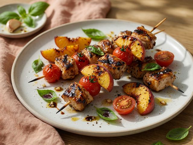Grilled Peach & Tomato Chicken Skewers