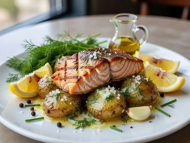 Grilled Salmon with New Potatoes & Dill Butter