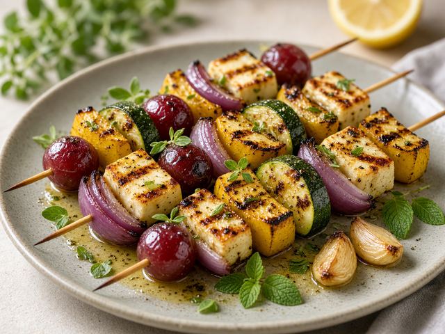 Grilled Squash & Grape Skewers