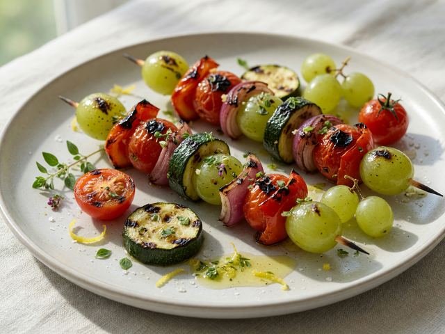 Grilled Vegetable & Grape Skewers