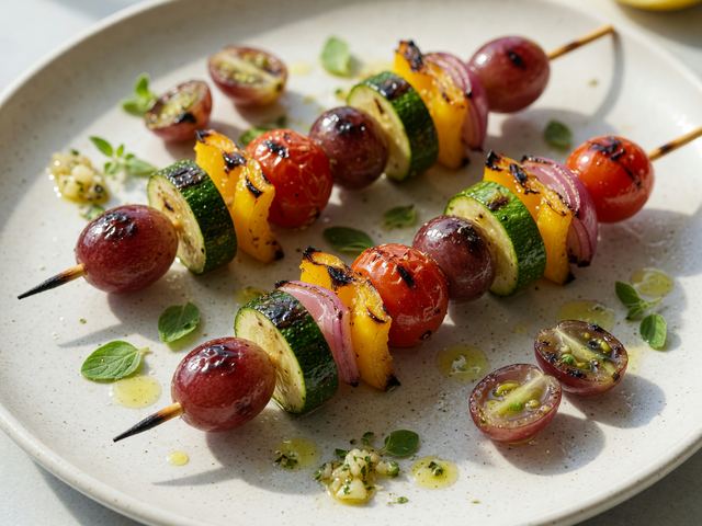 Grilled Vegetable & Grape Skewers