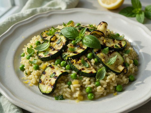 Grilled Zucchini & Pea Risotto