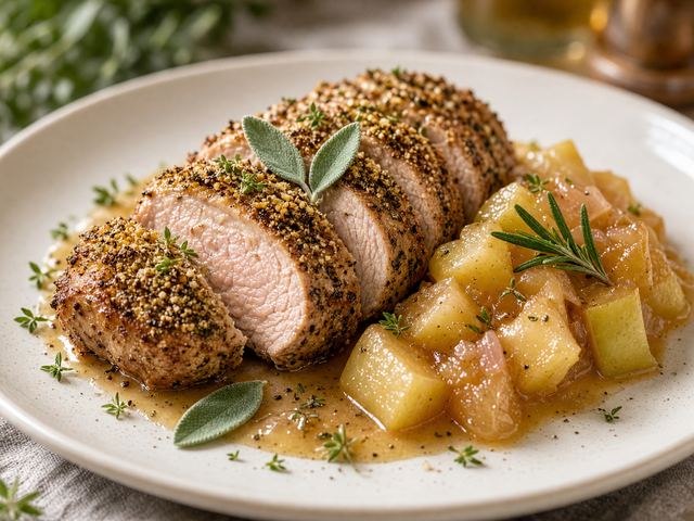 Herb-Crusted Pork with Apple Compote