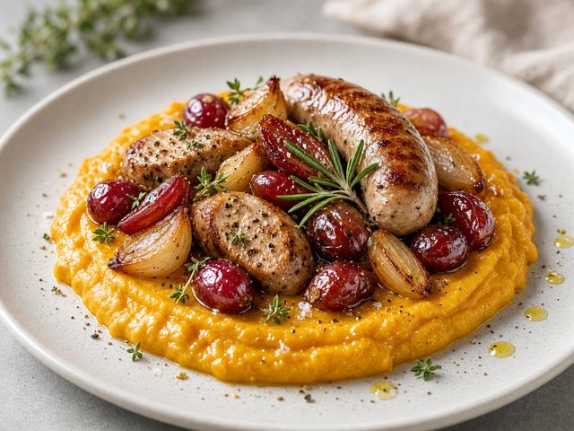 Herb-Roasted Grapes over Squash Puree