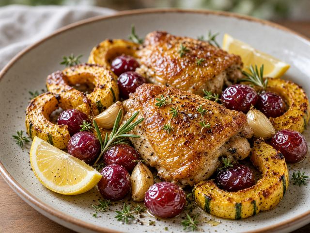 Herb-Roasted Squash & Grape Chicken