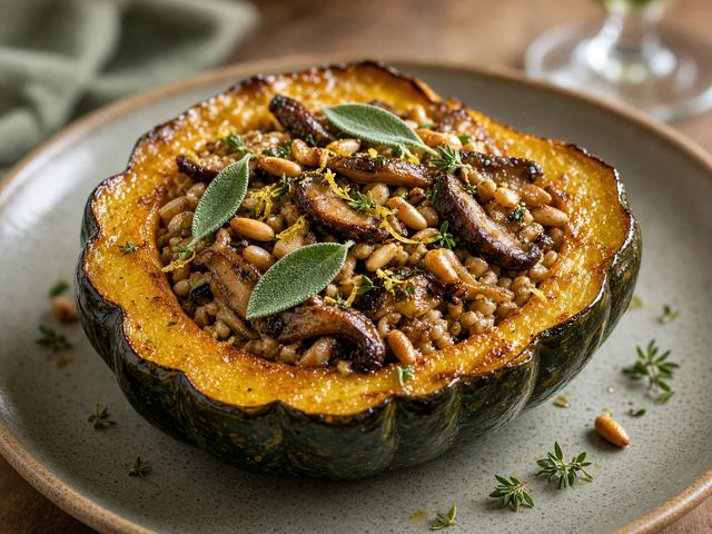 Herb-Roasted Squash Stuffed with Mushrooms