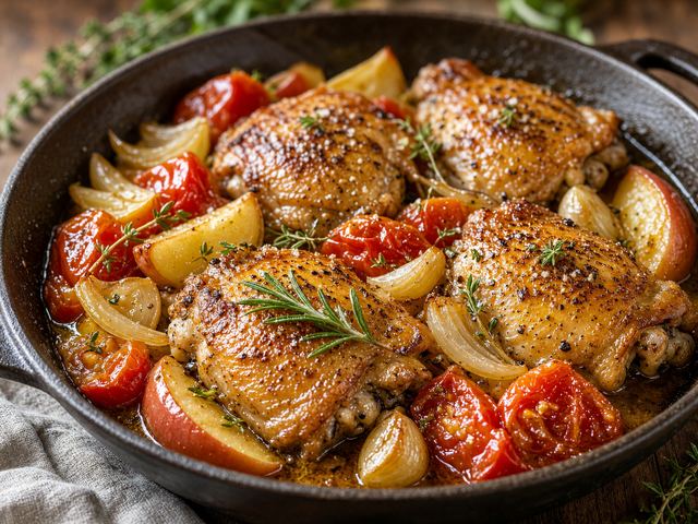 Late Tomato & Apple Chicken Skillet