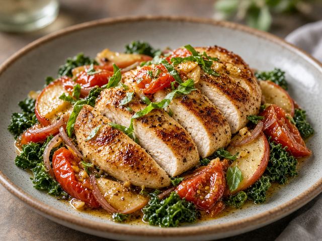 Late Tomato & Apple Pan Sauce over Greens